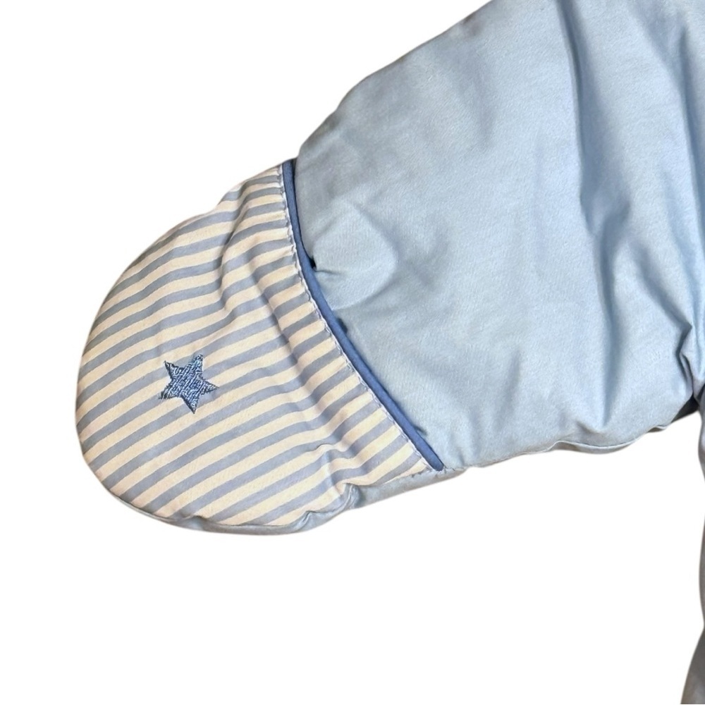 Vintage Quiltex Baby Boy Snowsuit Bunting – Blue Striped Bear Train – 3–6 Months - Picture 3 of 11